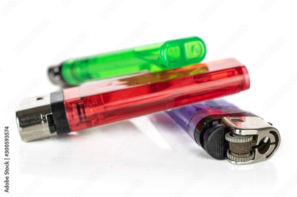 Group of three whole plastic lighter isolated on white background Group of three whole plastic lighter isolated on white background