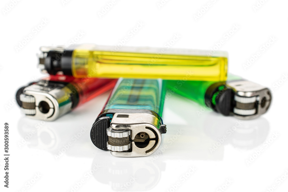 Group of four whole plastic lighter isolated on white background Group of four whole plastic lighter isolated on white background
