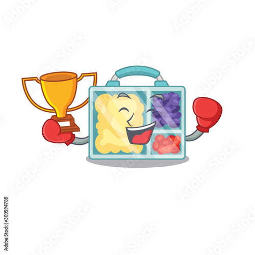 happy lunch box above character table boxing winner