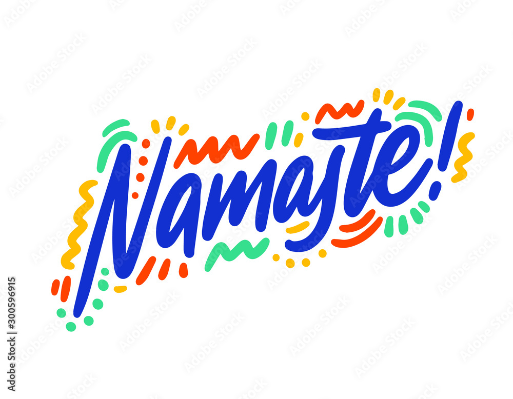 Namaste hand drawn vector lettering. Inspirational handwritten phrase in Nepali - welcome. Hello quote sketch typography. Inscription for t shirts, posters, cards, label.