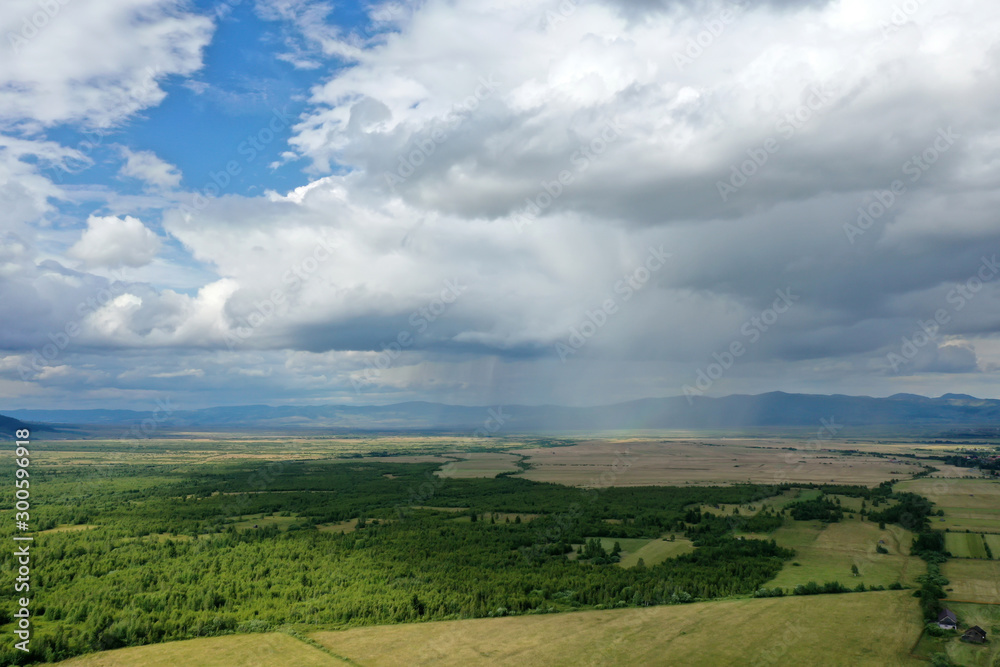 Aerial view of country landscape in the summer.