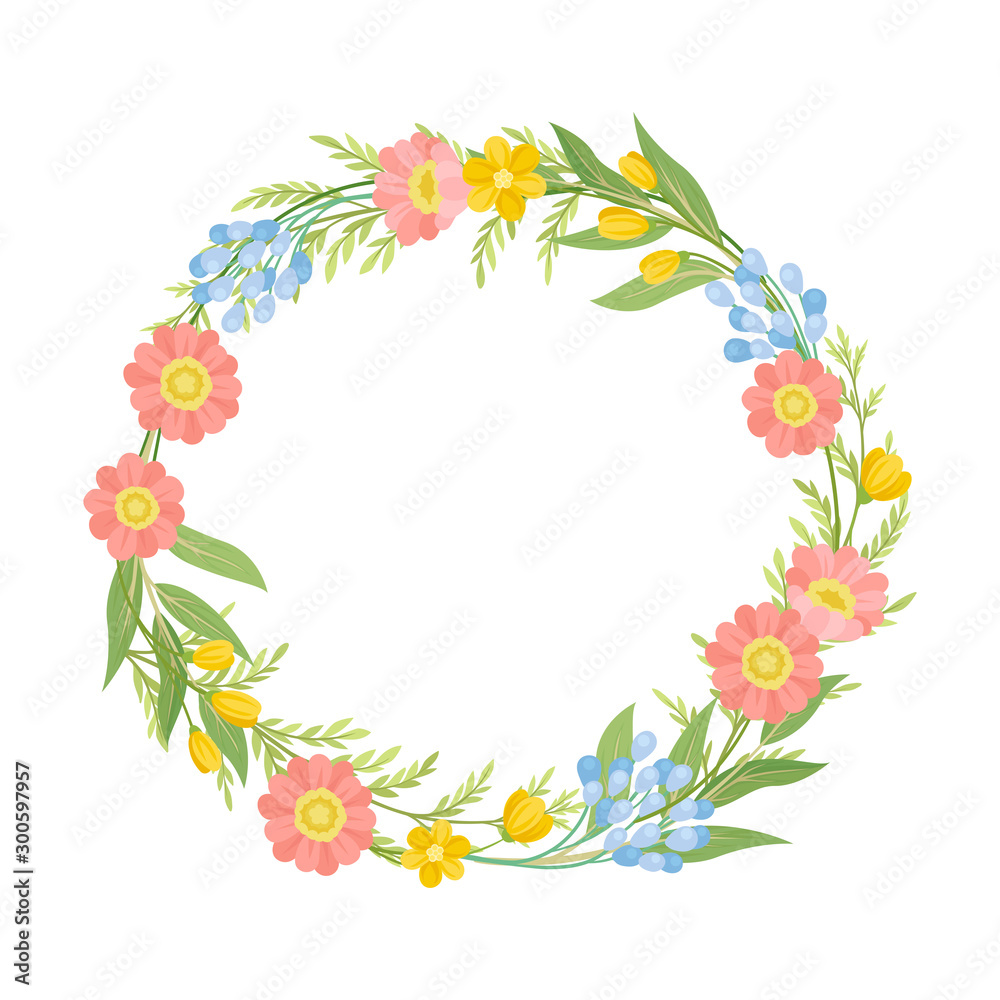 Various Wildflowers Twisted in Circle Flame Vector Illustration Various Wildflowers Twisted in Circle Flame Vector Illustration