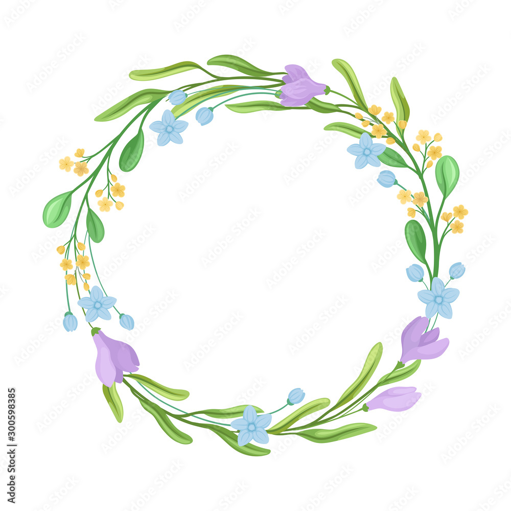 Botanical Vector Border. Colorful Decorated Wreath Element