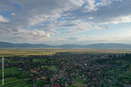 Aerial view of country landscape in the summer.