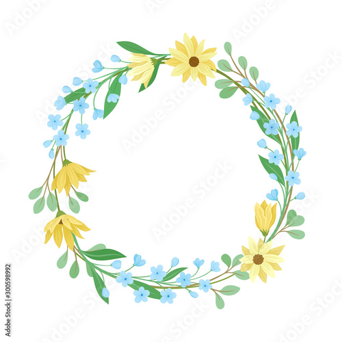 Wildflowers Vector Border. Colorful Decorated Wreath Element