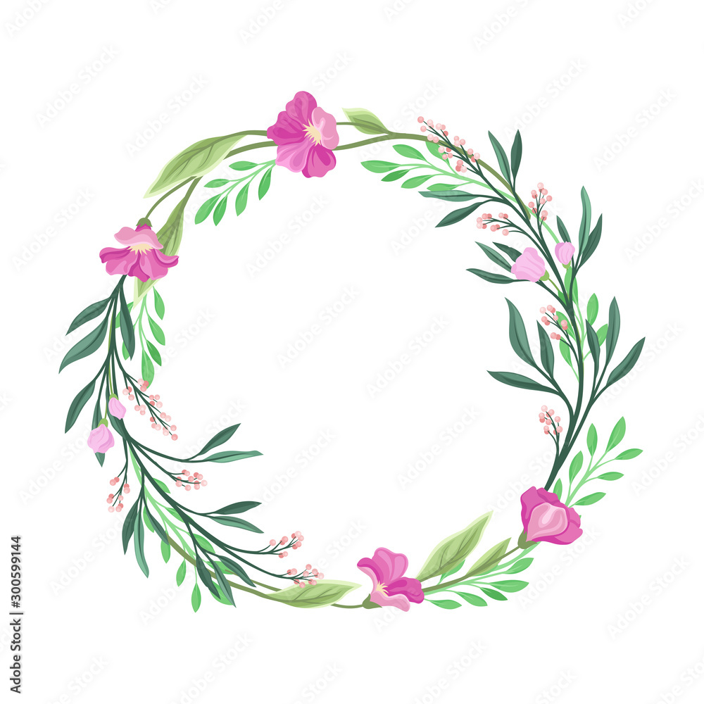 Wildflowers Vector Border. Colorful Decorated Wreath Element