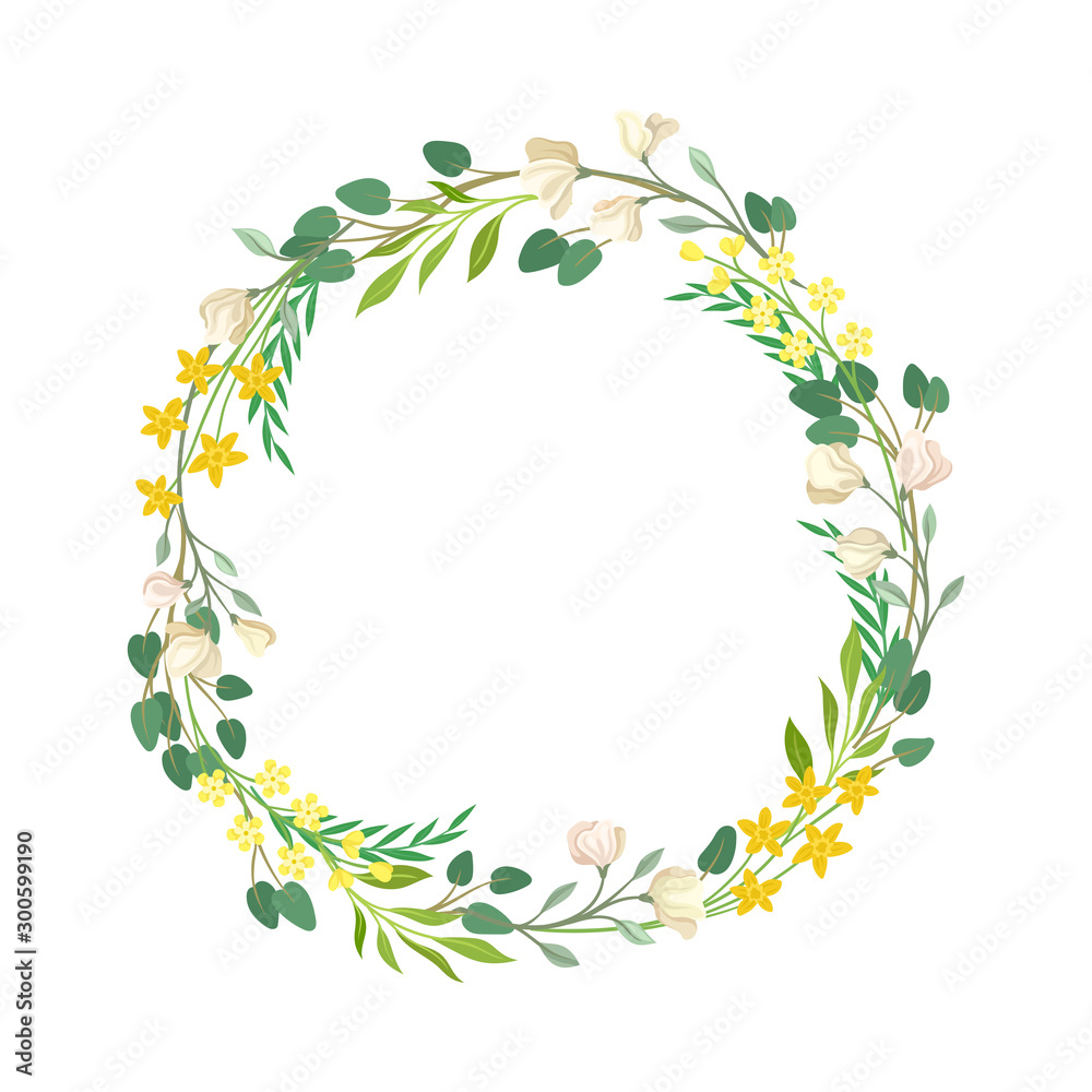 Botanical Vector Border. Colorful Decorated Wreath Element