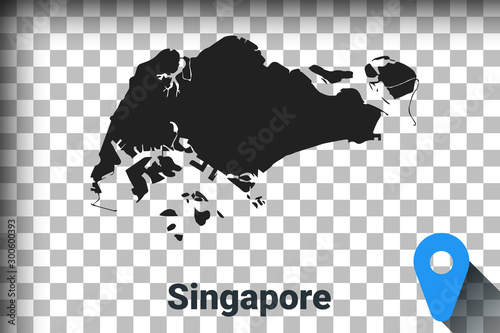 Map of Singapore, black map on a transparent background. alpha channel transparency simulation in png. vector