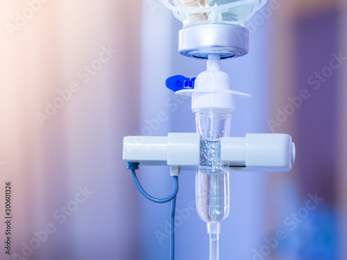 Closeup intravenous infusion saline iv drip for patient in hospital.