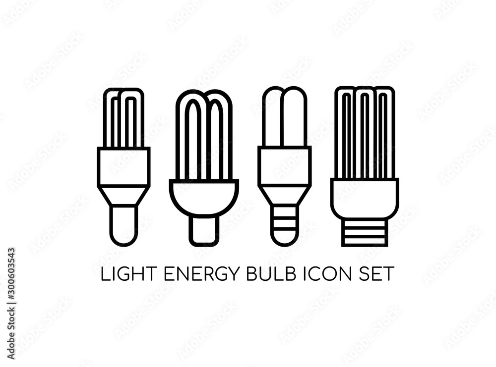 Energy Saver Bulb Icon Set. Consist of Four Bulb Icon in Line Style. Isolated on White Background. Vector Illustration.