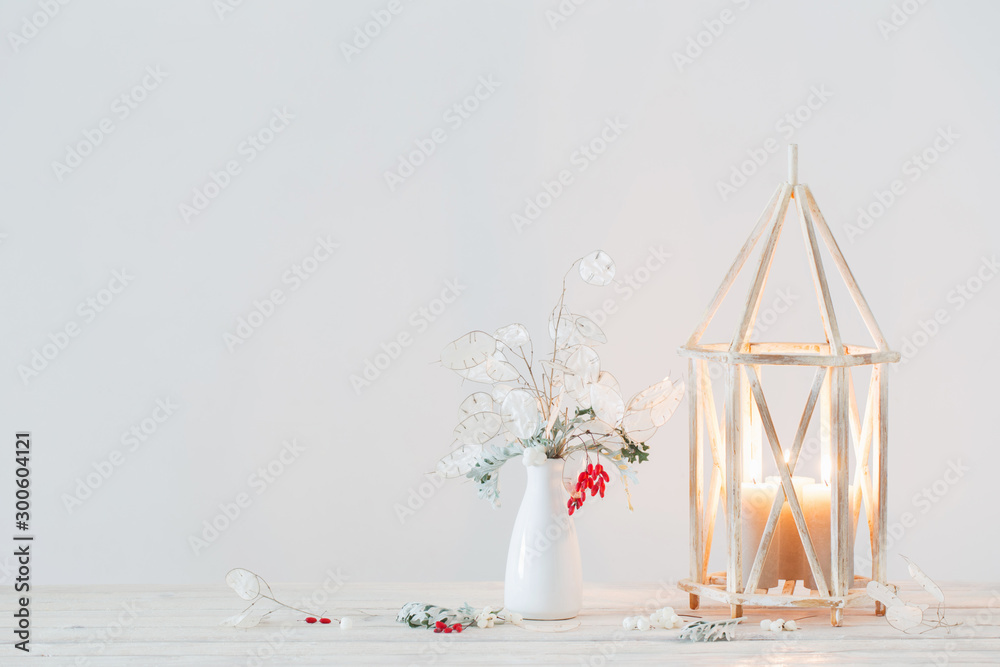 Christmas decorations on background white wall Christmas decorations on background white wall