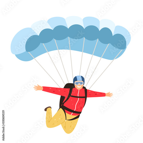 Skydiver isolated. Leisurely parachutist isolated on white background, parachuting man in sky, parachute lifestyle leisure activity and people adventure, vector illustration photo