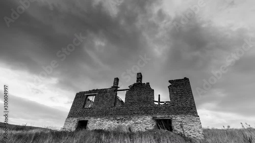 Clouds Over Ruin Of A House Time Lapse