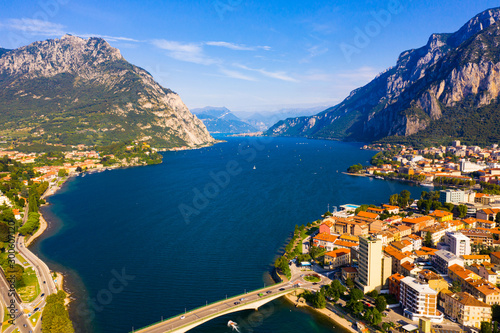 View of Lecco on shore of Lake Como