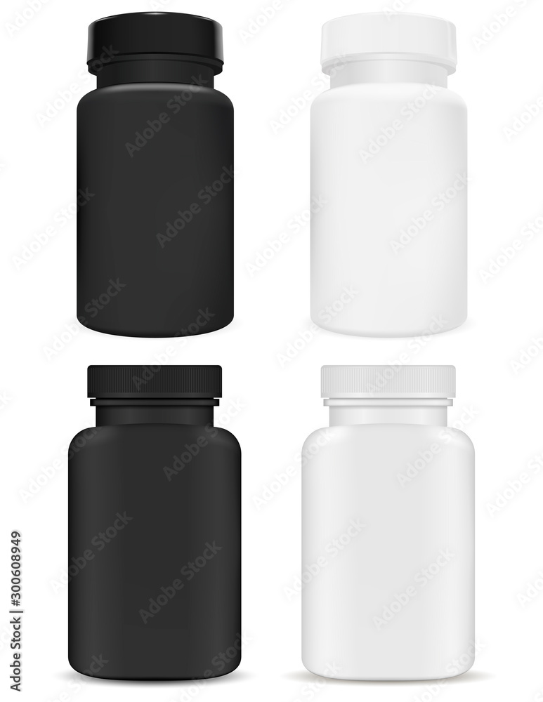 Plastic supplement package. Vitamin pill jar. 3d pharmathy container for medical tablet, capsule. Pharmaceutical drug bottle mockup collection. Small protein powder pack. Aspirin packaging Plastic supplement package. Vitamin pill jar. 3d pharmathy container for medical tablet, capsule. Pharmaceutical drug bottle mockup collection. Small protein powder pack. Aspirin packaging