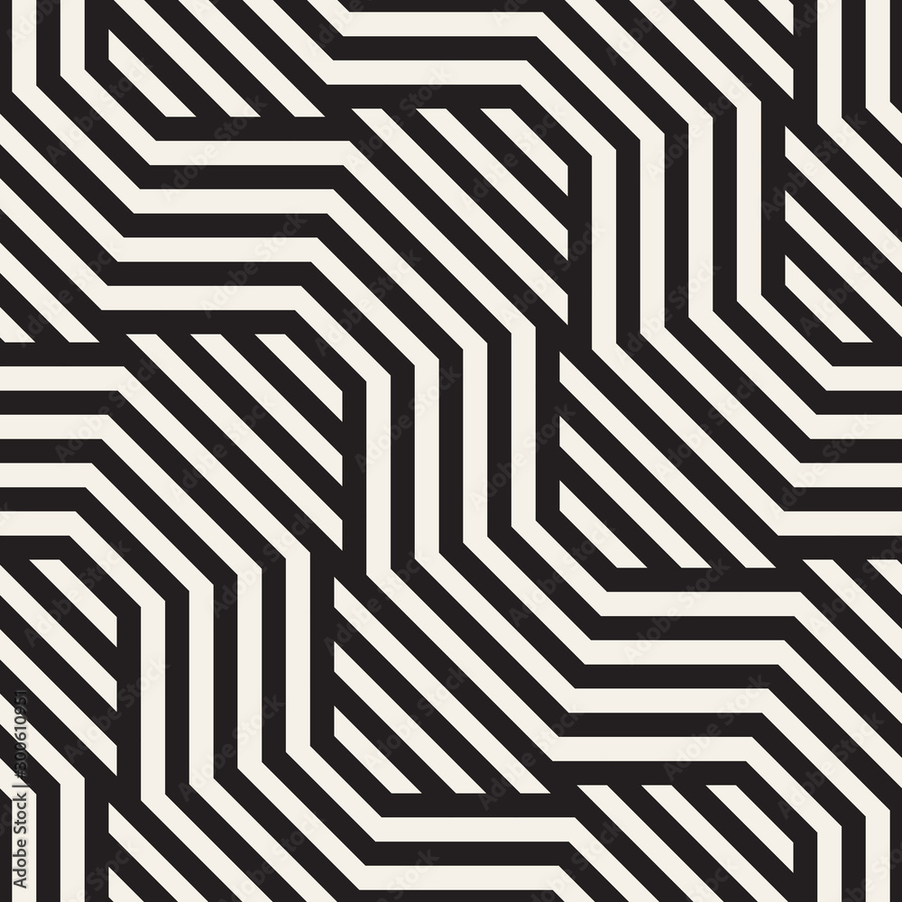 Vector seamless pattern. Geometric striped ornament. Simple wavy lines background.