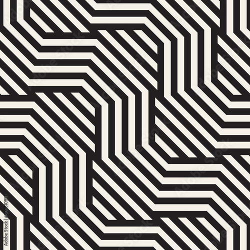 Vector seamless pattern. Geometric striped ornament. Simple wavy lines background.