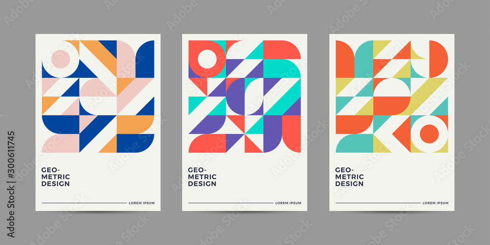 Placard templates set with Geometric shapes, Retro geometric style flat and line design elements. Retro art for covers, banners, flyers and posters. Eps10 vector illustrations