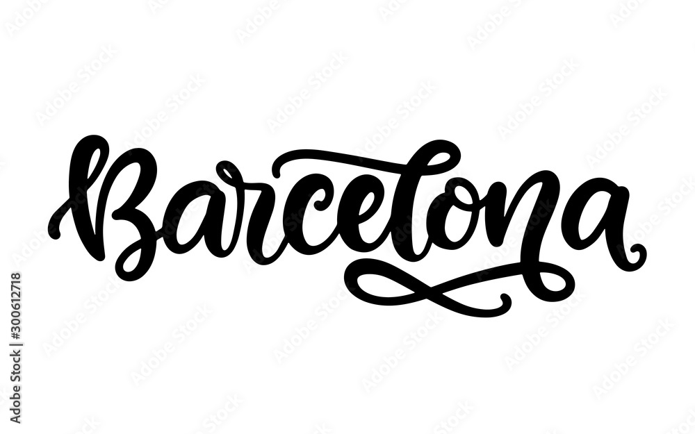 Barcelona city hand written brush lettering, isolated on white background