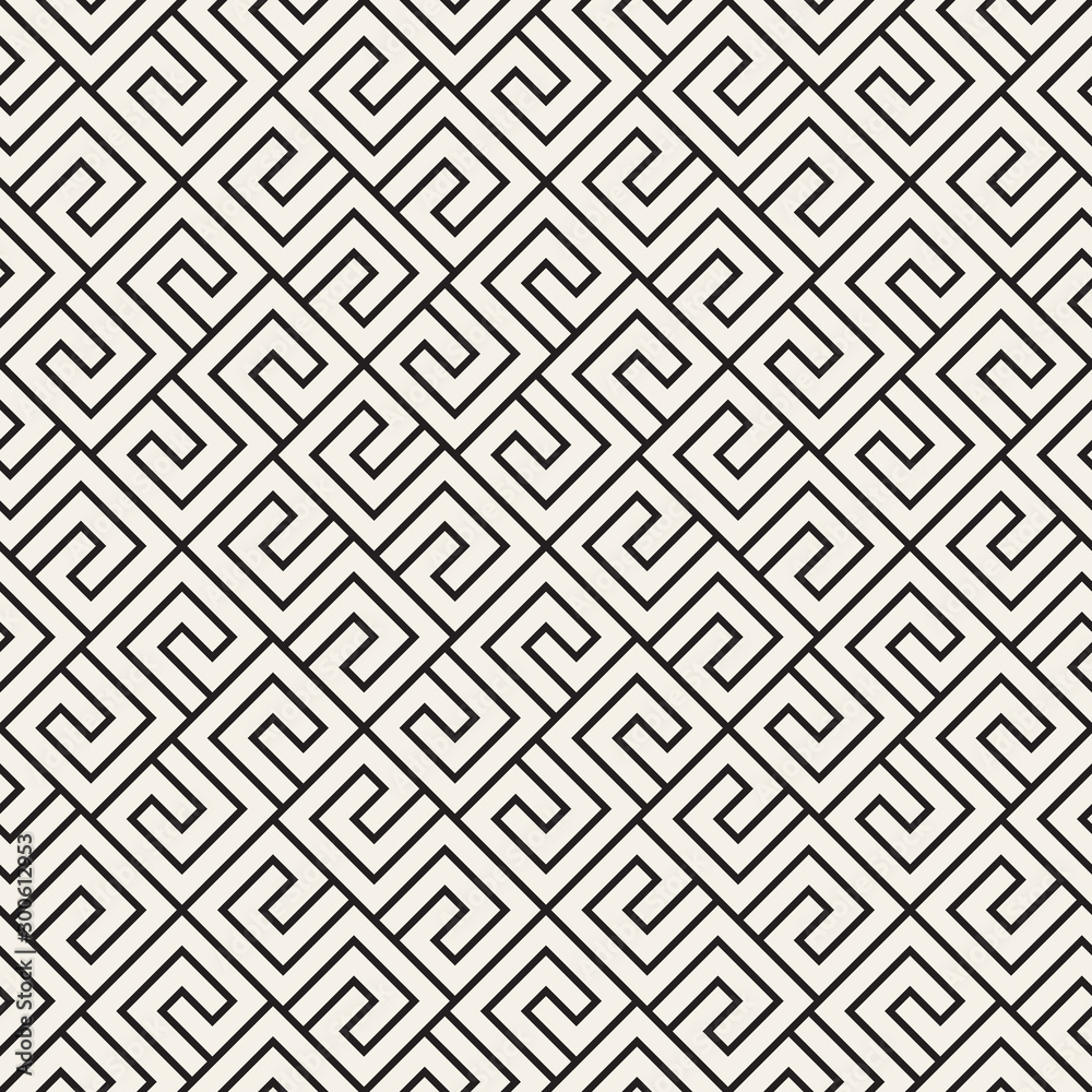 Vector seamless pattern. Geometric striped ornament. Monochrome spiral lines lattice. Vector seamless pattern. Geometric striped ornament. Monochrome spiral lines lattice.
