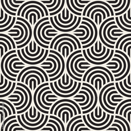 Vector seamless pattern. Concentric bold circles. Geometric striped ornament....