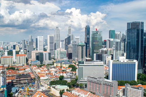 Photography Singapore Skyline: Aerial Wide Shot of Modern Skyscrapers in Downtown Singapore