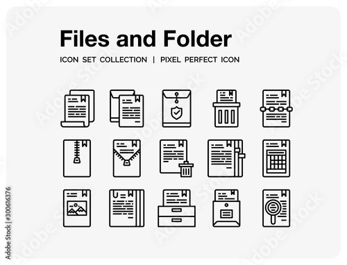 Files and folder Icons Set. UI Pixel Perfect Well-crafted Vector Thin Line Icons. The illustrations are a vector.