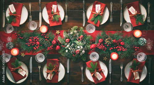 Photographie Christmas holidays table setting concept