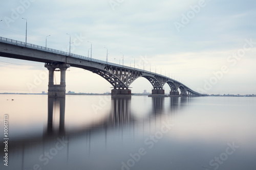 Bridge over the river Volga in sunset. The bridge connects Saratov and Engels. Russia
