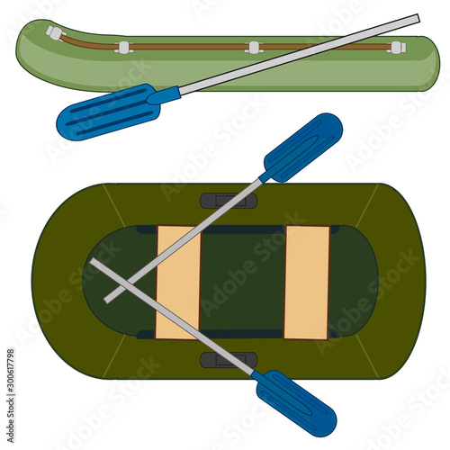 Vector illustration of the pneumatic boat with oar