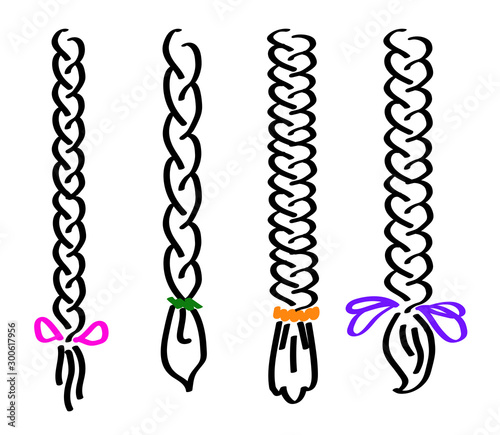 Female braids on a white background. Silhouette. Vector illustration.