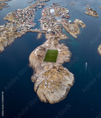 Birdseyeview of the Henningsvaer soccer field