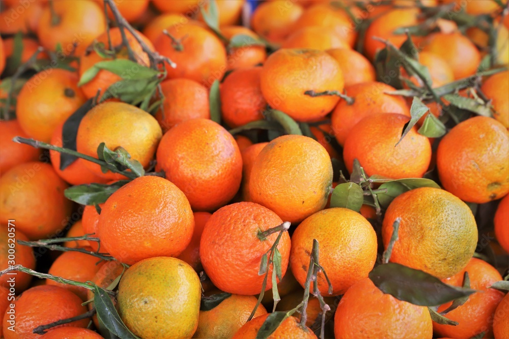 close up of oranges on display at the market
