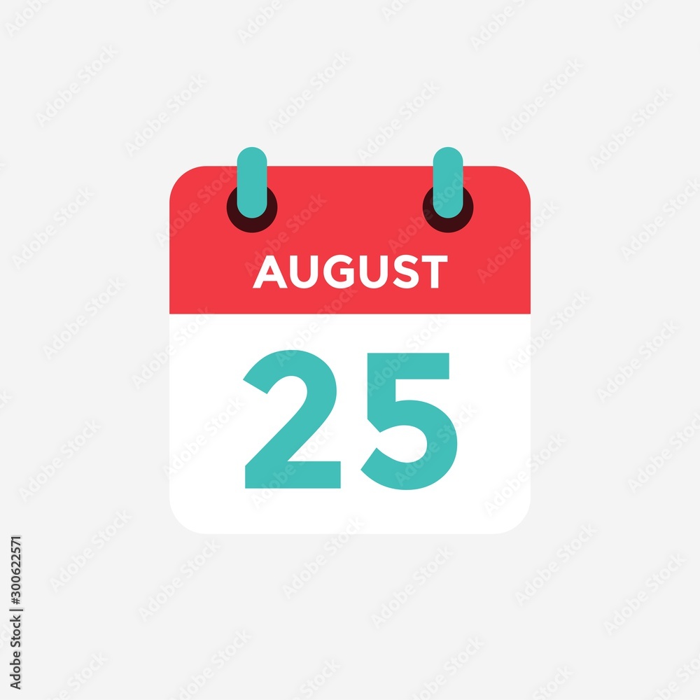 Flat icon calendar 25 of August . Date, day and month. Vector illustration. Flat icon calendar 25 of August . Date, day and month. Vector illustration.