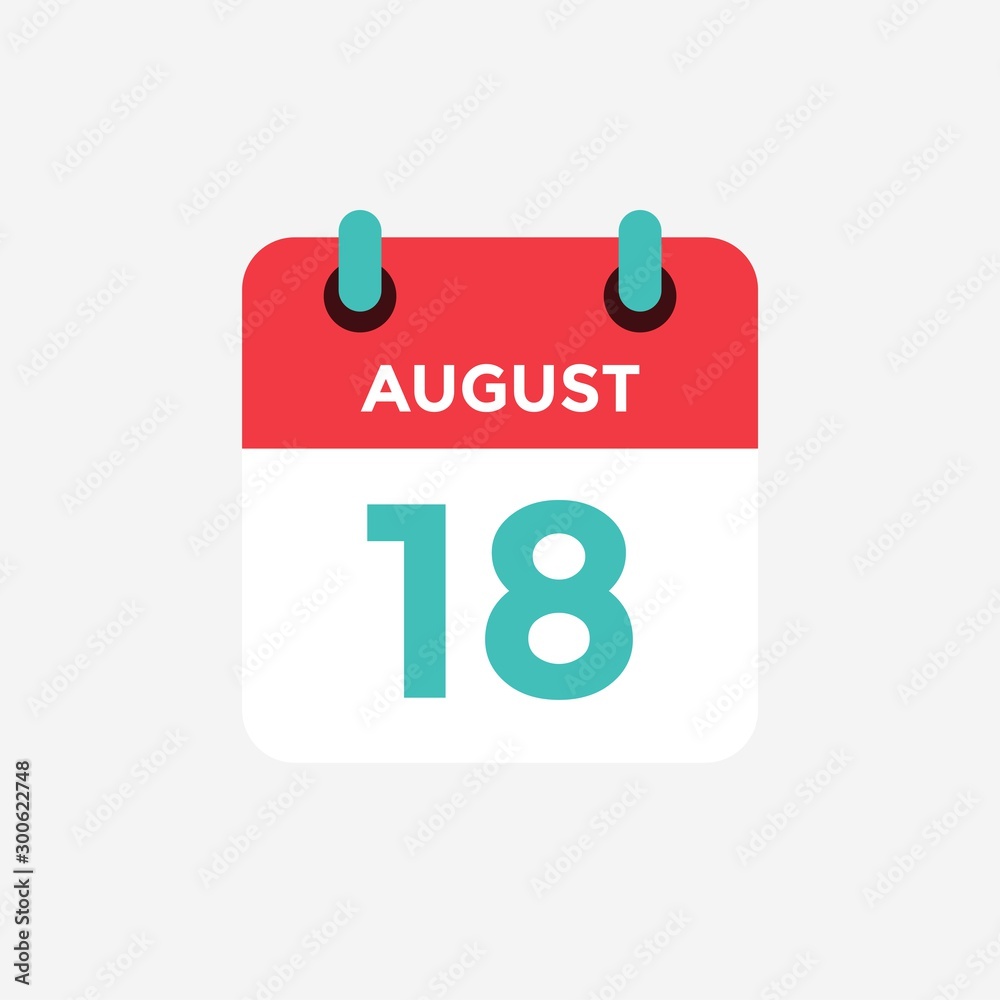 Flat icon calendar 18 of August . Date, day and month. Vector illustration. Flat icon calendar 18 of August . Date, day and month. Vector illustration.