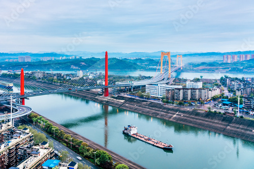 Early morning scenery of Yichang Yangtze River Bridge, Hubei Province, China