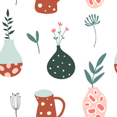 Keuken achterwand Planten in pot patronen Bloempotten en vazen lijntekening patroon  © Elena