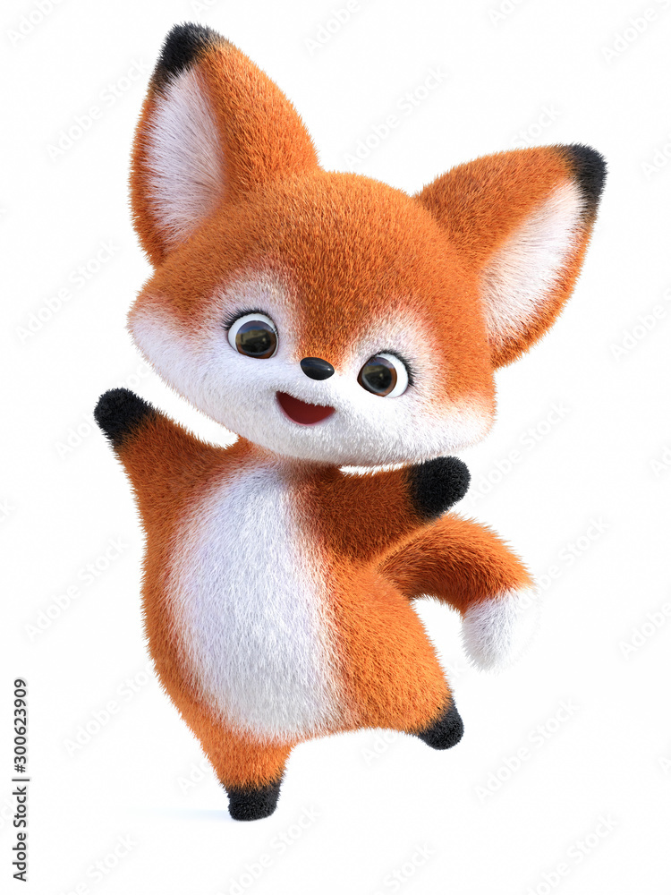 Fototapeta premium 3D rendering of a kawaii cartoon fox jumping for joy.