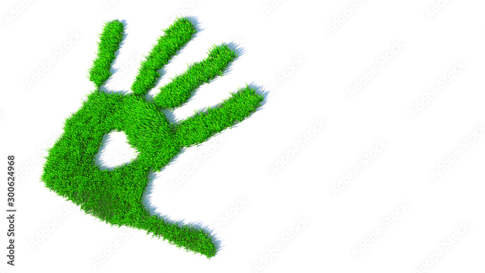 Concept or conceptual green grass handprint isolated on white background. A metaphor for ecology, environment, recycle, nature conservation, pring or protection against global warming 3d illustration Concept or conceptual green grass handprint isolated on white background. A metaphor for ecology, environment, recycle, nature conservation, pring or protection against global warming 3d illustration