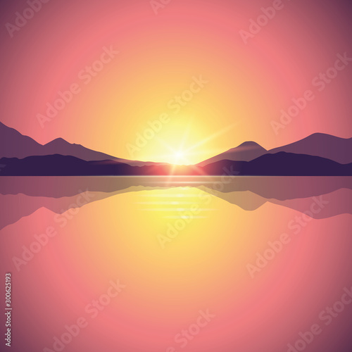 romantic orange sunset ocean landscape vector illustration EPS10 © krissikunterbunt
