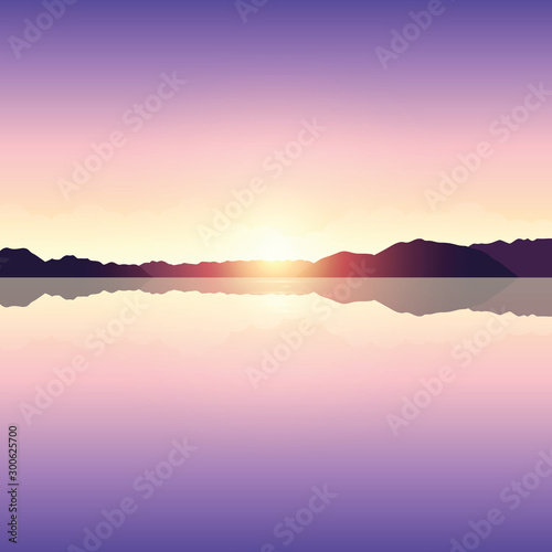 romantic purple sunset ocean landscape vector illustration EPS10