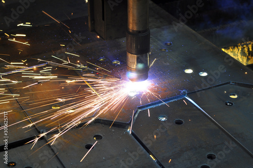 Industrial metal cutting. Plasma metal cutting with cnc machine.
