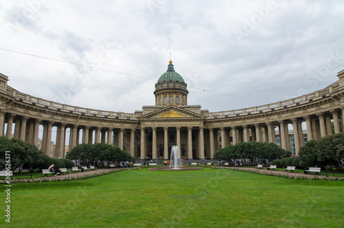 Front view of the Kazan Cathedral (Saint Petersburg, Russia) with unidentified people