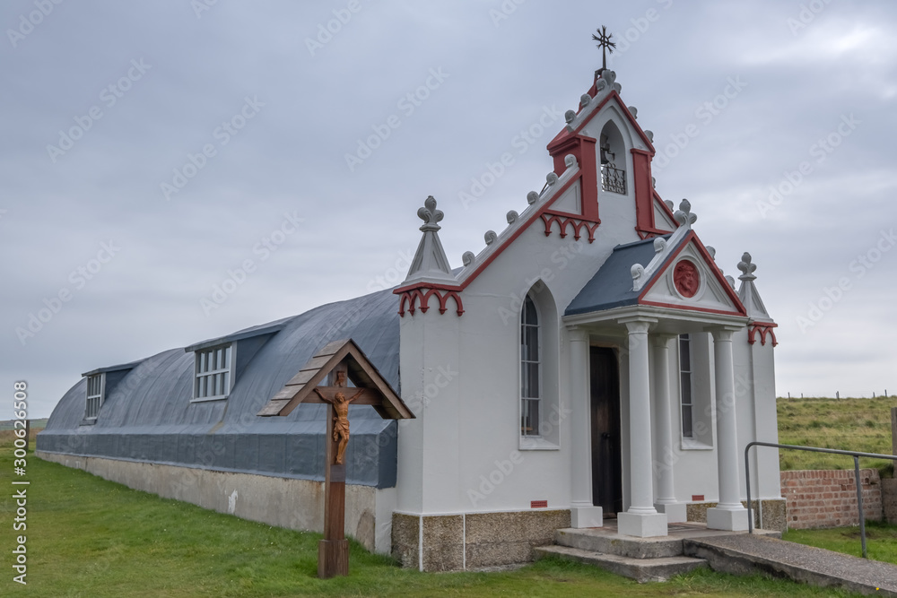 The Italian Chapel, a Catholic chapel on Lamb Holm in the Orkney Islands built during World War II by Italian prisoners of war, Scotland