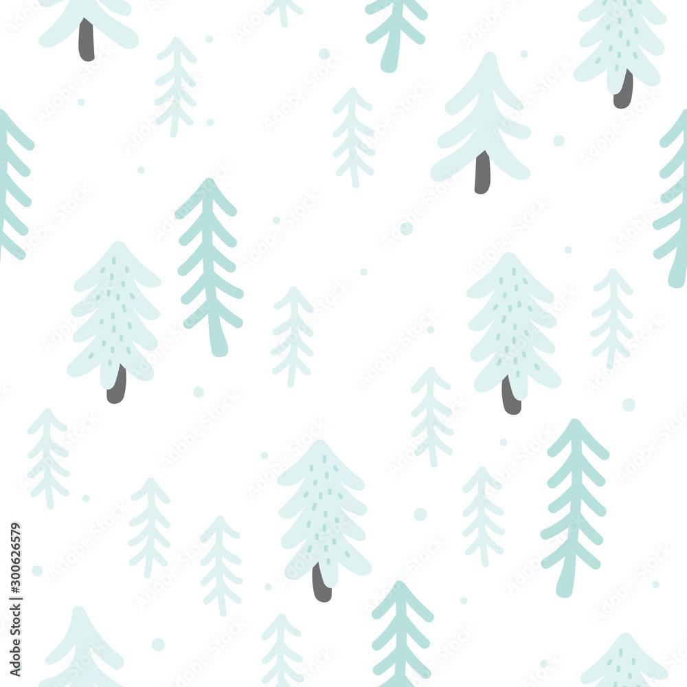 Winter and snow tree seamless background repeating pattern, wallpaper background, cute seamless pattern background
