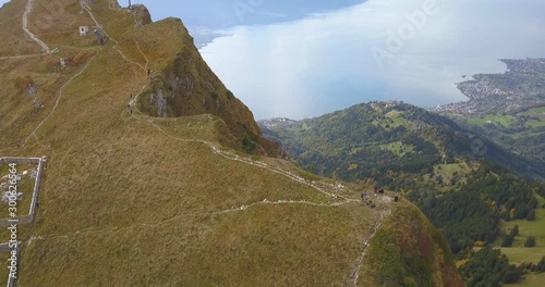 4k drone shot of lake geneva from rochez de naye in autumn