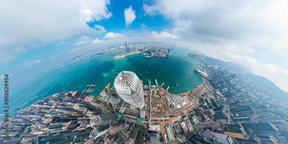 Panoramic aerial view of Hong Kong City