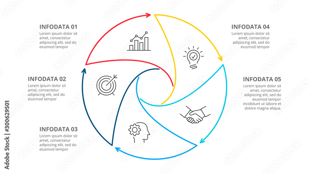 Fototapeta premium Thin line flat element for infographic. Template for diagram, graph, presentation and chart. Business concept with 5 options, parts, steps or processes.
