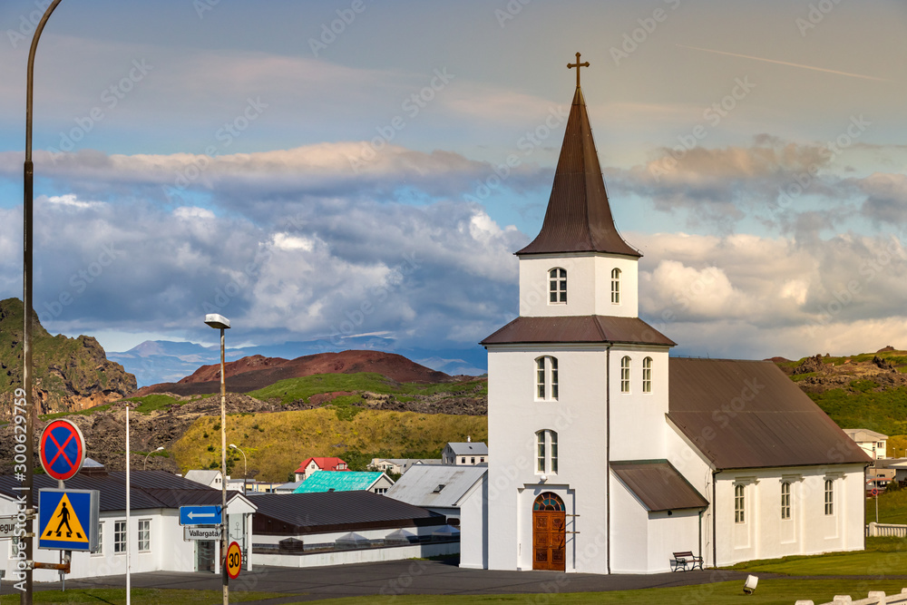 The Landakirkja - Landa Church in Vestmannaeyjar, Heimaey, Westman Island, Iceland.