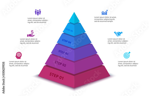 Vector abstract pyramid for infographic with 6 step or options. Business template for presentation. Illustration of five levels of hierarchy.